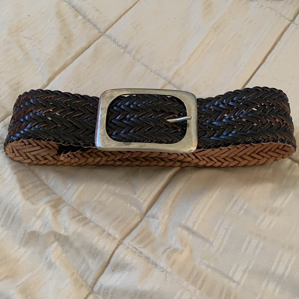 Braided Black Leather Belt with Silver Buckle